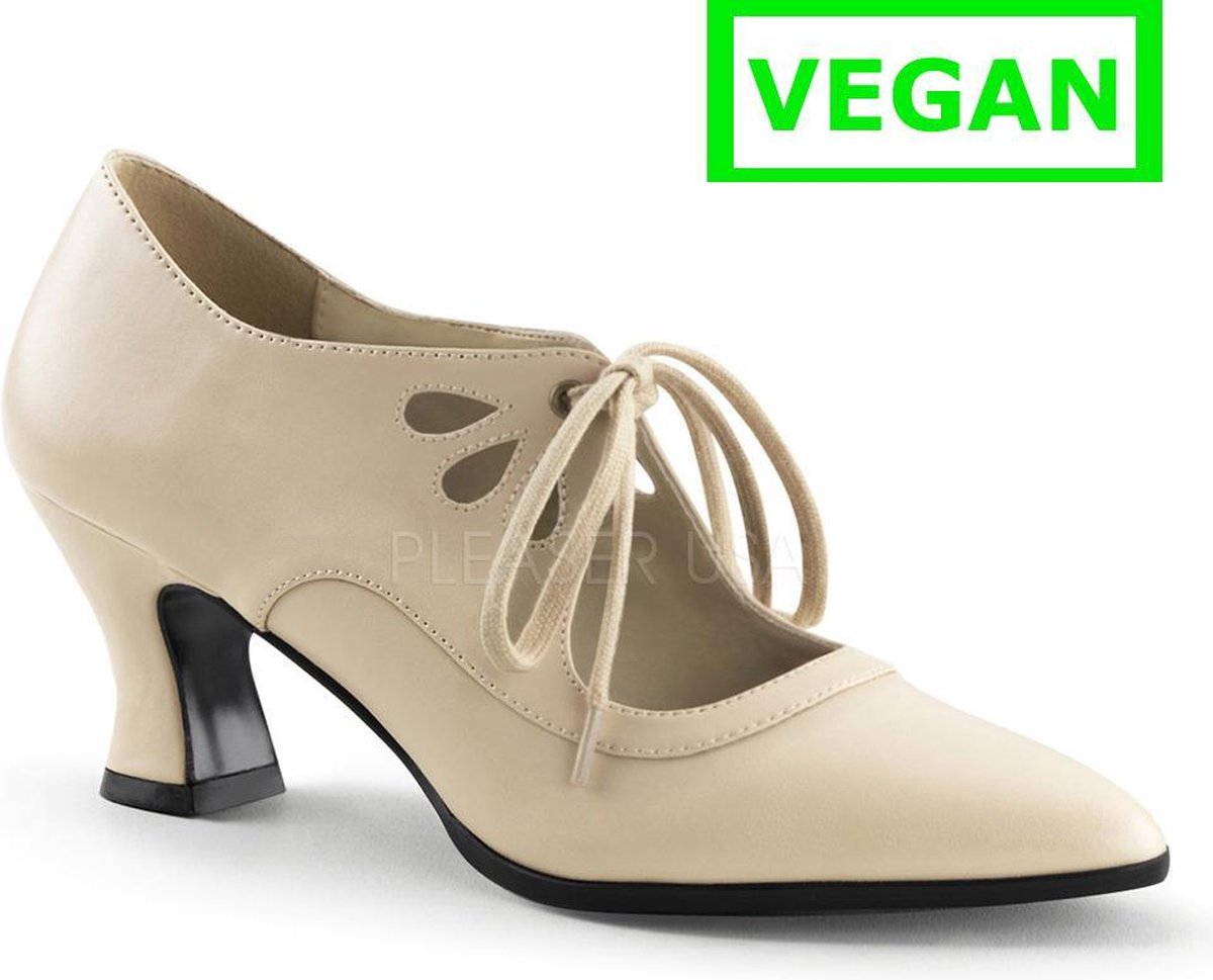Victorian-03 Pump with short heel and shoe laces cream matt - (EU 36 = US 6) - Funtasma