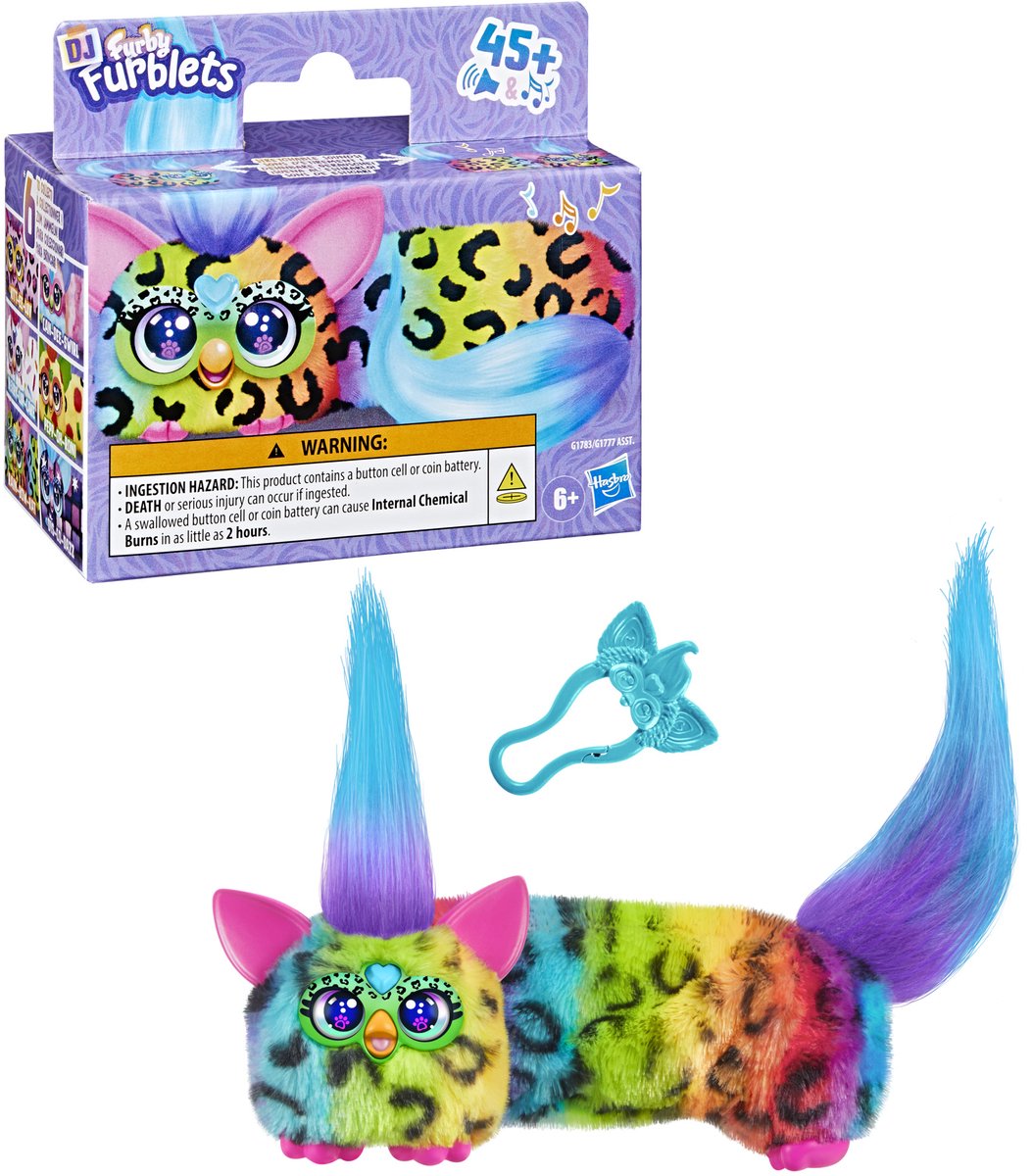 Furby DJ Furblets Rain-Bow-Kat, elektronisch miniknuffeldier voor meisjes en jongens van 6+
