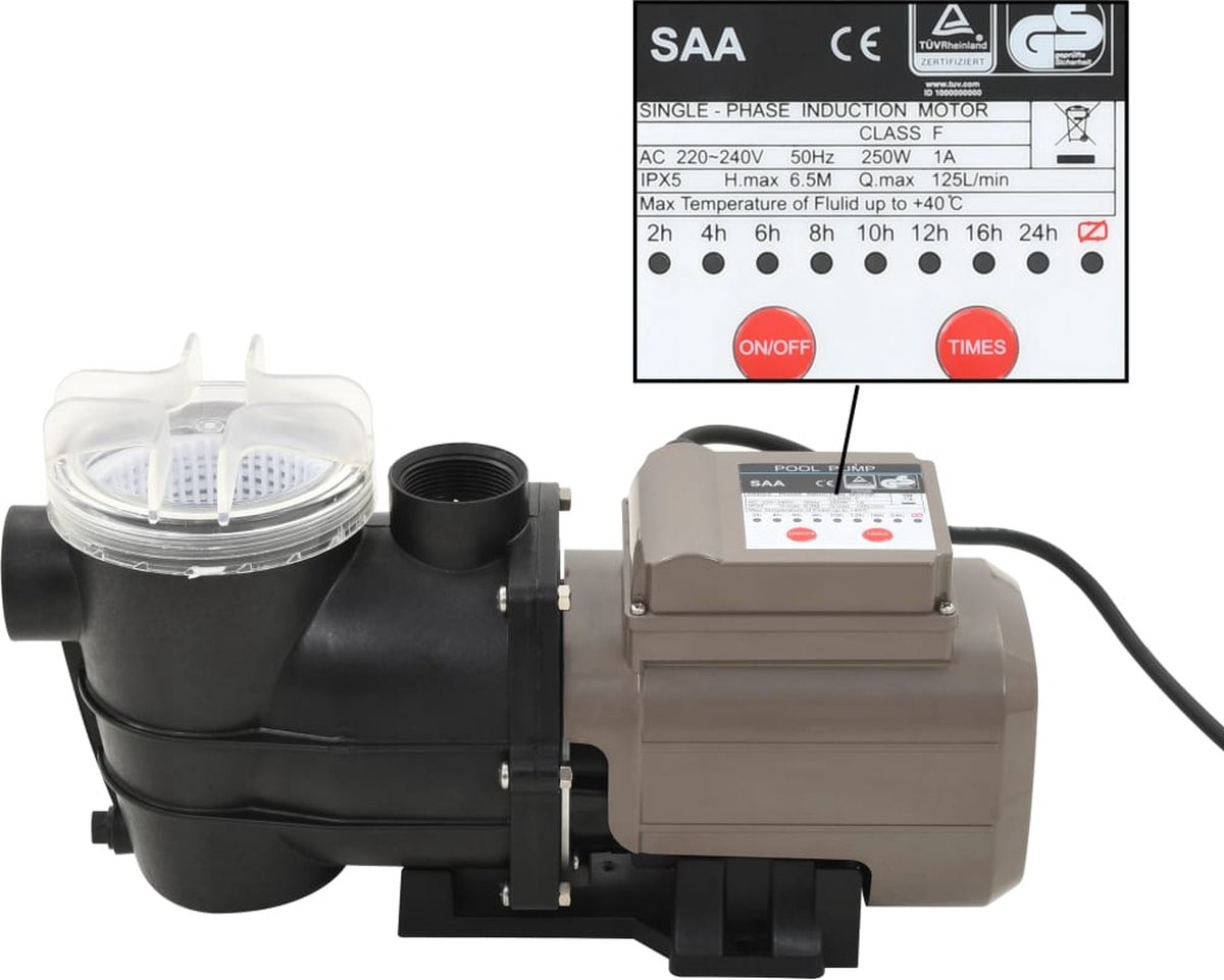 Furniture Limited - Zwembadpomp met timer 0,25 pk 8000 L/u zwart