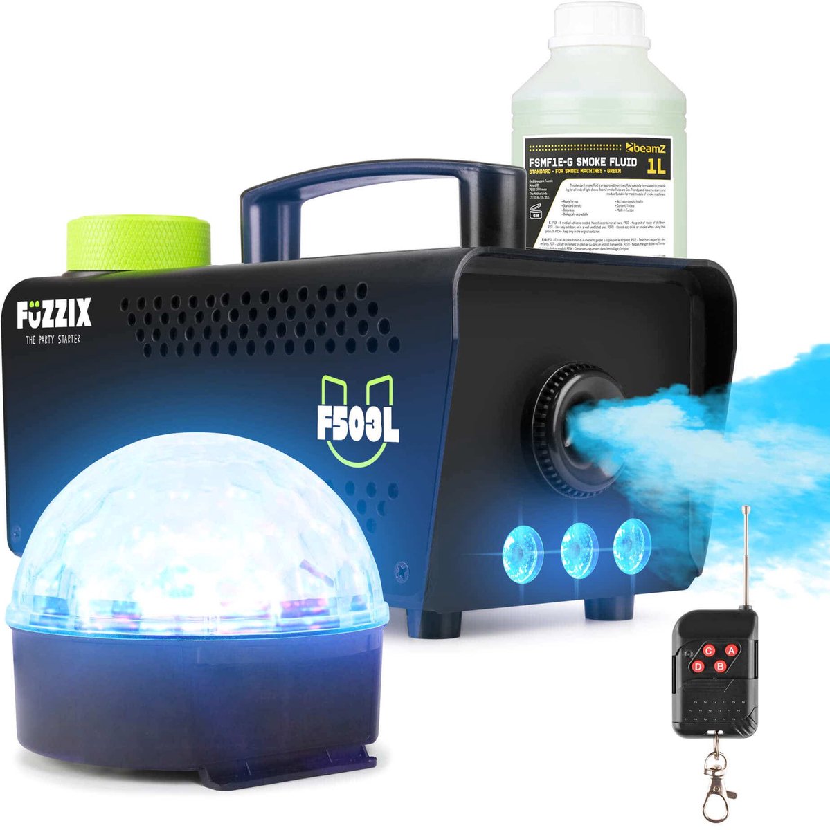 Partyset met Fuzzix F503L Rookmachine - 1L Rookvloeistof en 1x Discolamp