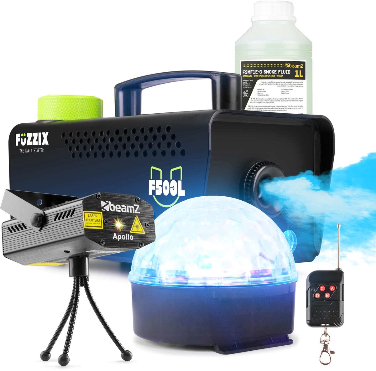 Partyset voor feestjes - 1x   - 1 Liter Rookvloeistof - 1x Discolamp en 1x laser