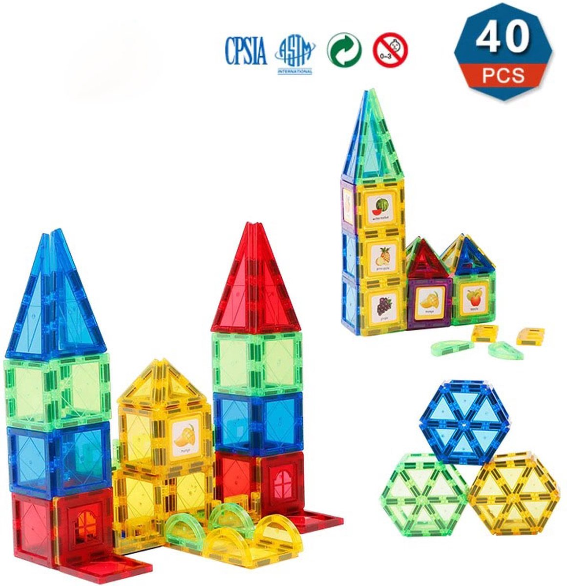 Magnetisch Speelgoed - Voordeelset 40 Stuks - Magnetische bouwstenen - Veilig Voor Kinderen - Magna Tiles - Magnetisch Speelgoed - Stimuleer Creativiteit - Bouwset met magnetische blokken