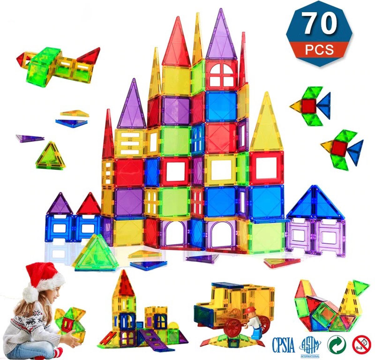 Magnetisch Speelgoed - Voordeelset 70 Stuks - Magnetische bouwstenen - Veilig Voor Kinderen - Magna Tiles - Magnetisch Speelgoed - Stimuleer Creativiteit - Bouwset met magnetische blokken