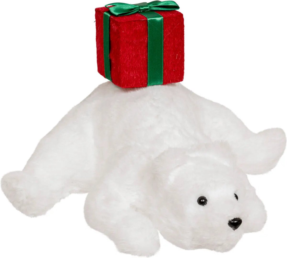 Fééric Lights and Christmas Beeldje IJsbeer met cadeautje - 33x23x38cm - Wit