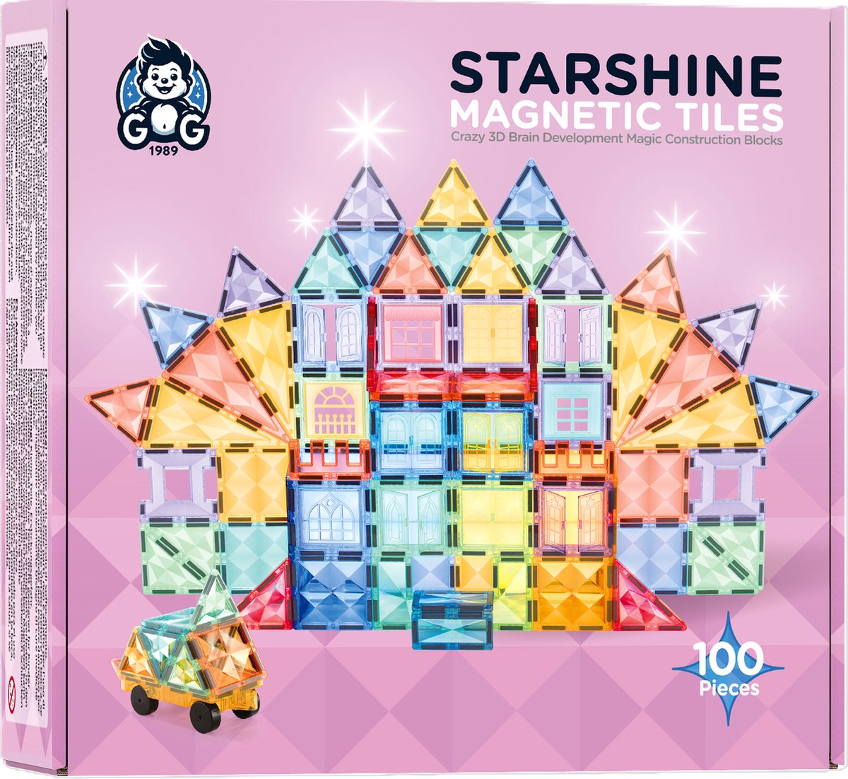 G G 1989 - Magnetic tiles - Sterpatroon - Pastel - Opbergzak - 100 Delig
