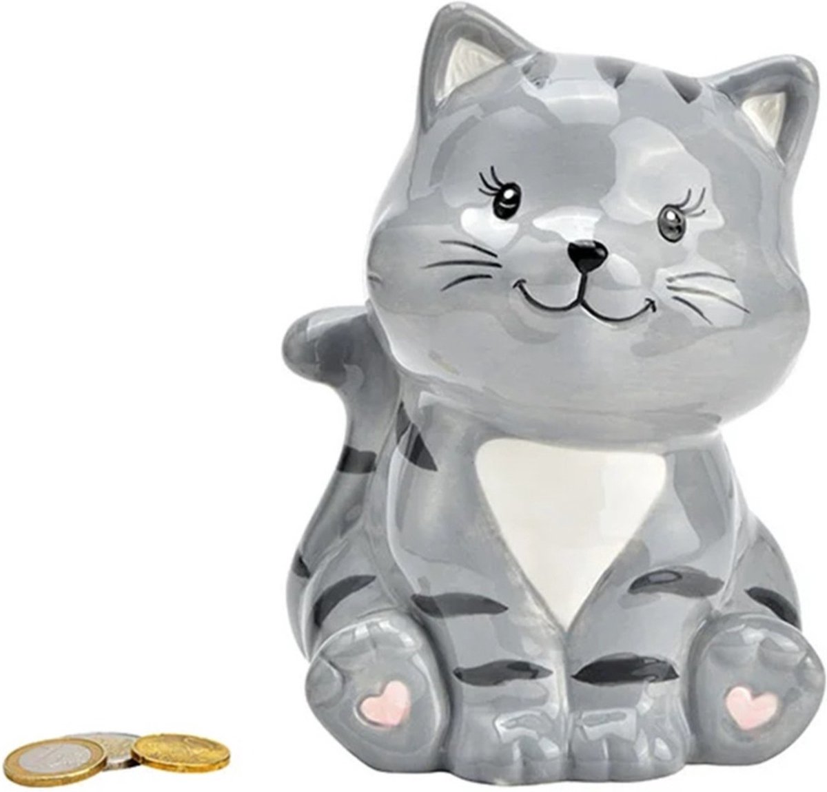 G. Wurm Spaarpot kat/poes - voor kinderen - keramiek - grijs - 16 x 12 x 10 cm - geld sparen