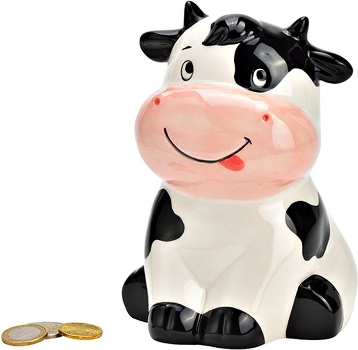 G. Wurm Spaarpot koe - voor kinderen - keramiek - grijs - 16 x 12 x 10 cm - geld sparen