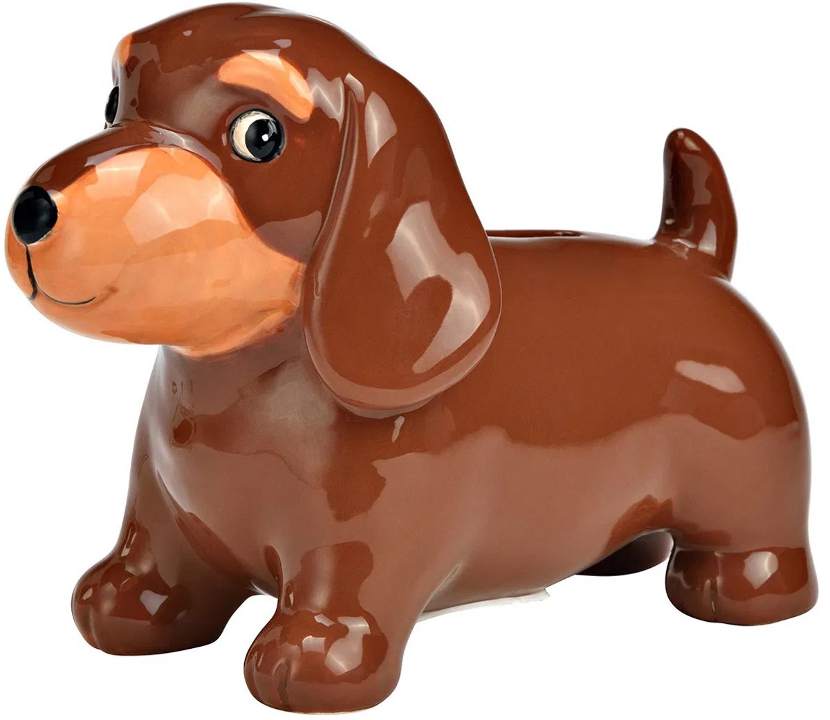 G. Wurm Spaarpot voor kind/volwassenen - Dieren thema Hond Teckel - keramiek - bruin - 18 x 13 x 9 cm