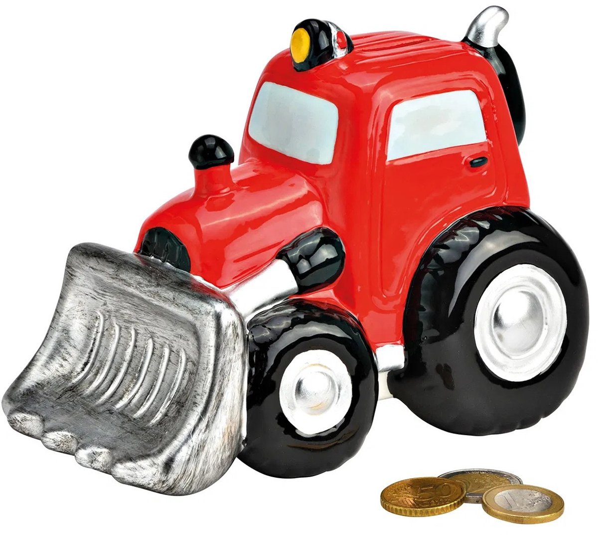 G. Wurm Spaarpot voor kind/volwassenen - thema Tractor - keramiek - rood - 16 x 12 x 11 cm