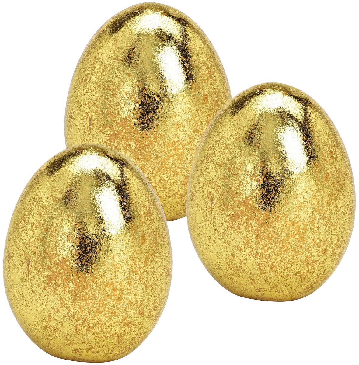 Wurm Decoratie Ei - Goud kleurig - 3x - keramiek - 8 x 9 cm - Paasdecoratie - paaseieren - beeld - Gouden eieren