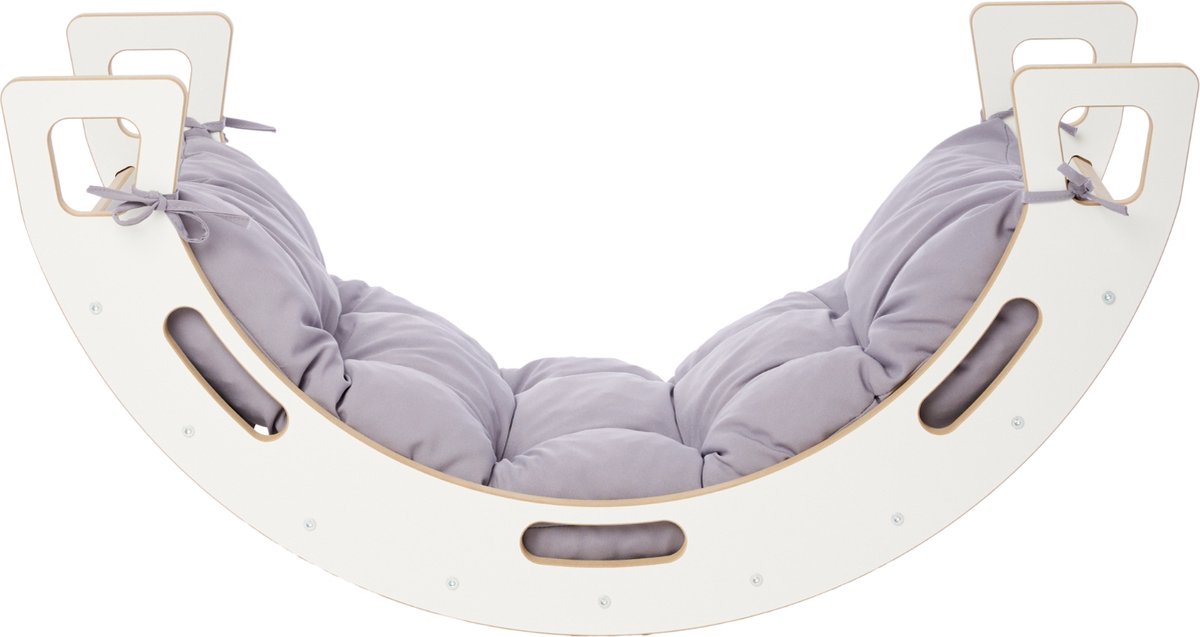 Garronda Houten Klimbrug Klimboog Inclusief Kussen - Montessori   - Naturel Hout - Kinderspeelgoed - Kussen - Wit - GD-OBU