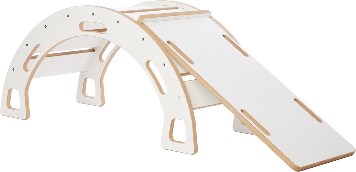 Garronda Pikler Houten Klimboog 2-delig - Montesorri - Klimbrug Met Glijbaan -   Peuter - Wit - GD-OBU