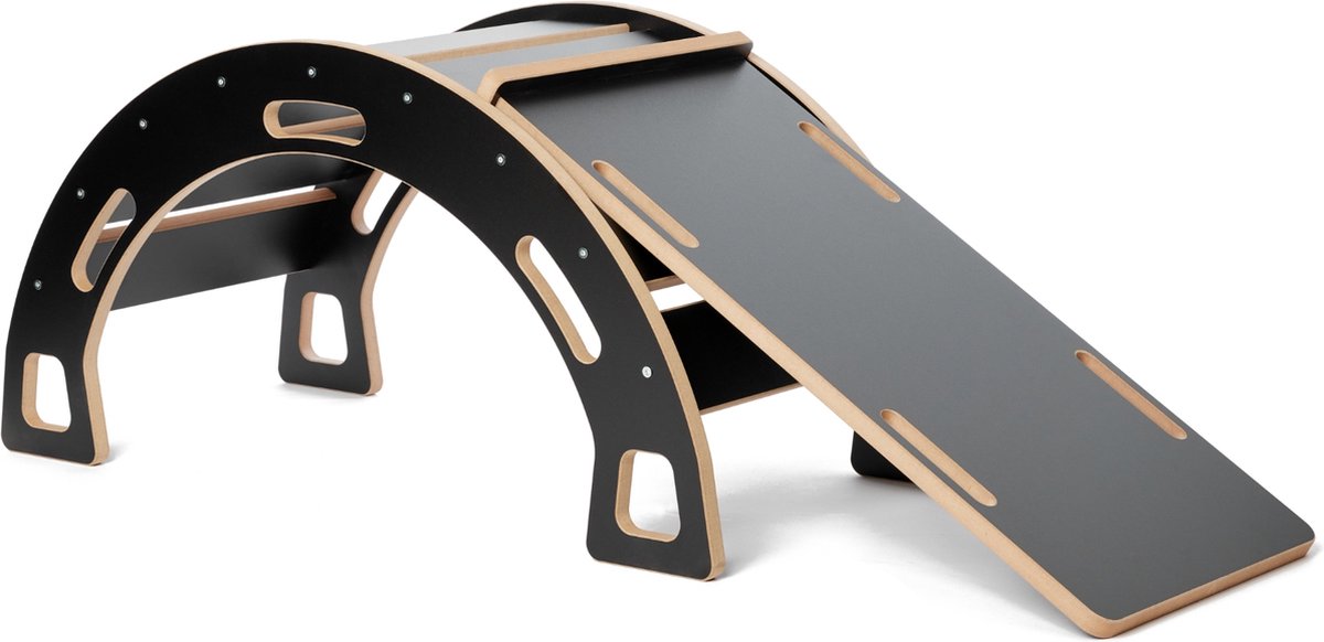 Garronda Pikler Houten Klimboog 2-delig - Montesorri - Klimbrug Met Glijbaan -   Peuter - Zwart - GD-OBU