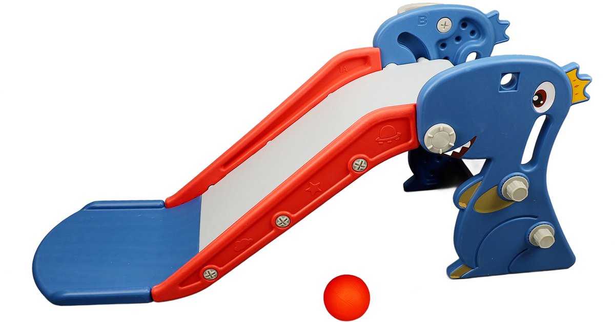 3-in-1 Kinder   met Dino Design – Peuter Speeltoestel met Basketbalring – Voor Binnen & Buiten – Klimrek &   – Kunststof – Blauw – 110x38x60 cm – 1 tot 3 Jaar