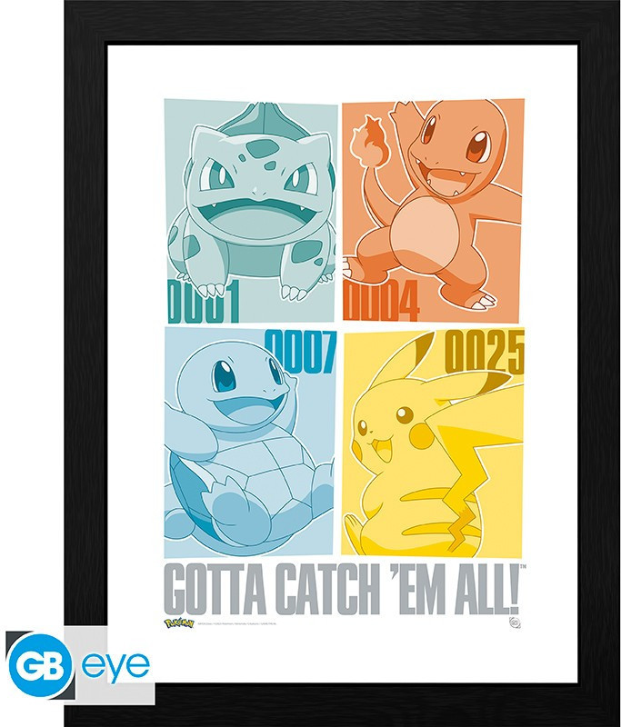 Pokemon Framed Print - Pikachu & Kanto Starters