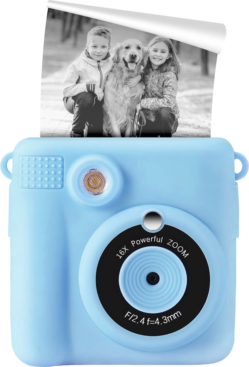 GILA Kindercamera Blauw - Instant Fotos Maken - Direct Printen - Inclusief Geheugenkaart