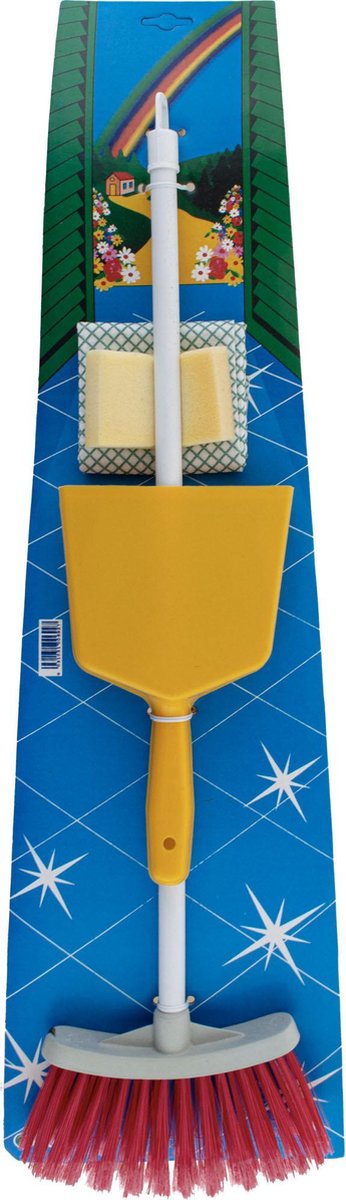 Set kuisgerief - bezemset - poetsset - 4 delig - bezem, vuilblik, dweil en spons - speelgoed