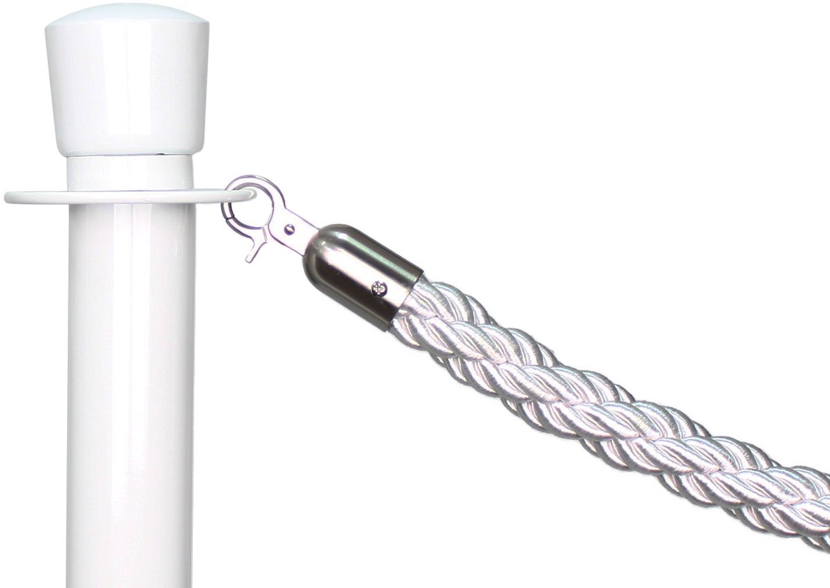 GJ Floors – Afzetkoord Gedraaid Wit – Geborsteld Sluiting – Luxe Afzetkoord Voor Afzetpalen