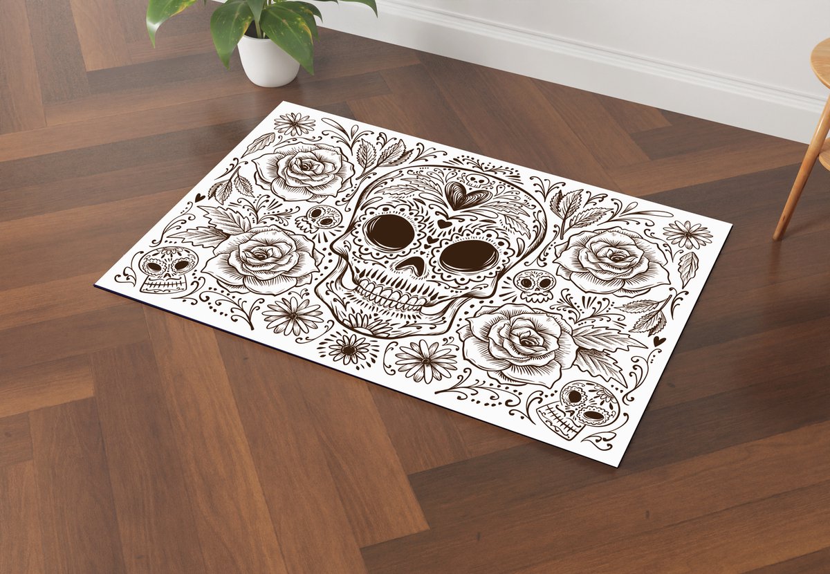 GR Vloermat - Kookplaatbeschermer - Halloween - Dia de los Muertos - Black and White