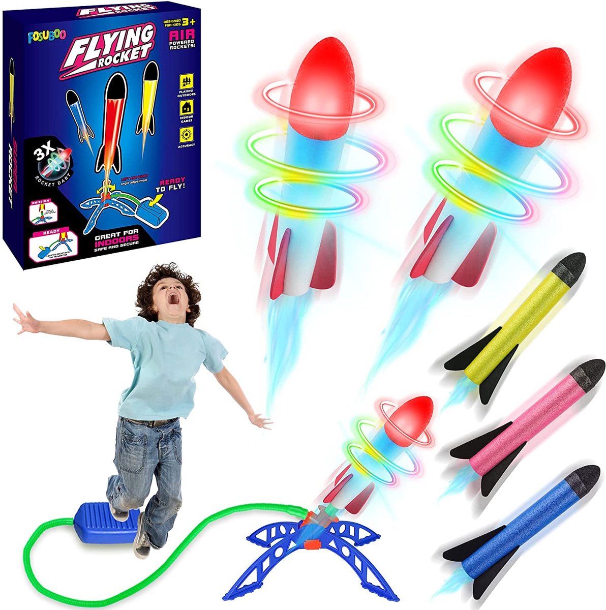 GT Commerce - Stomp Rocket buitenspeelgoed met LED voor kinderen - Inclusief 3 raketten - Zomer Speelgoed voor jongens / meisjes - Nieuwste rage 2022 zomer zwembad speelgoed verjaardag