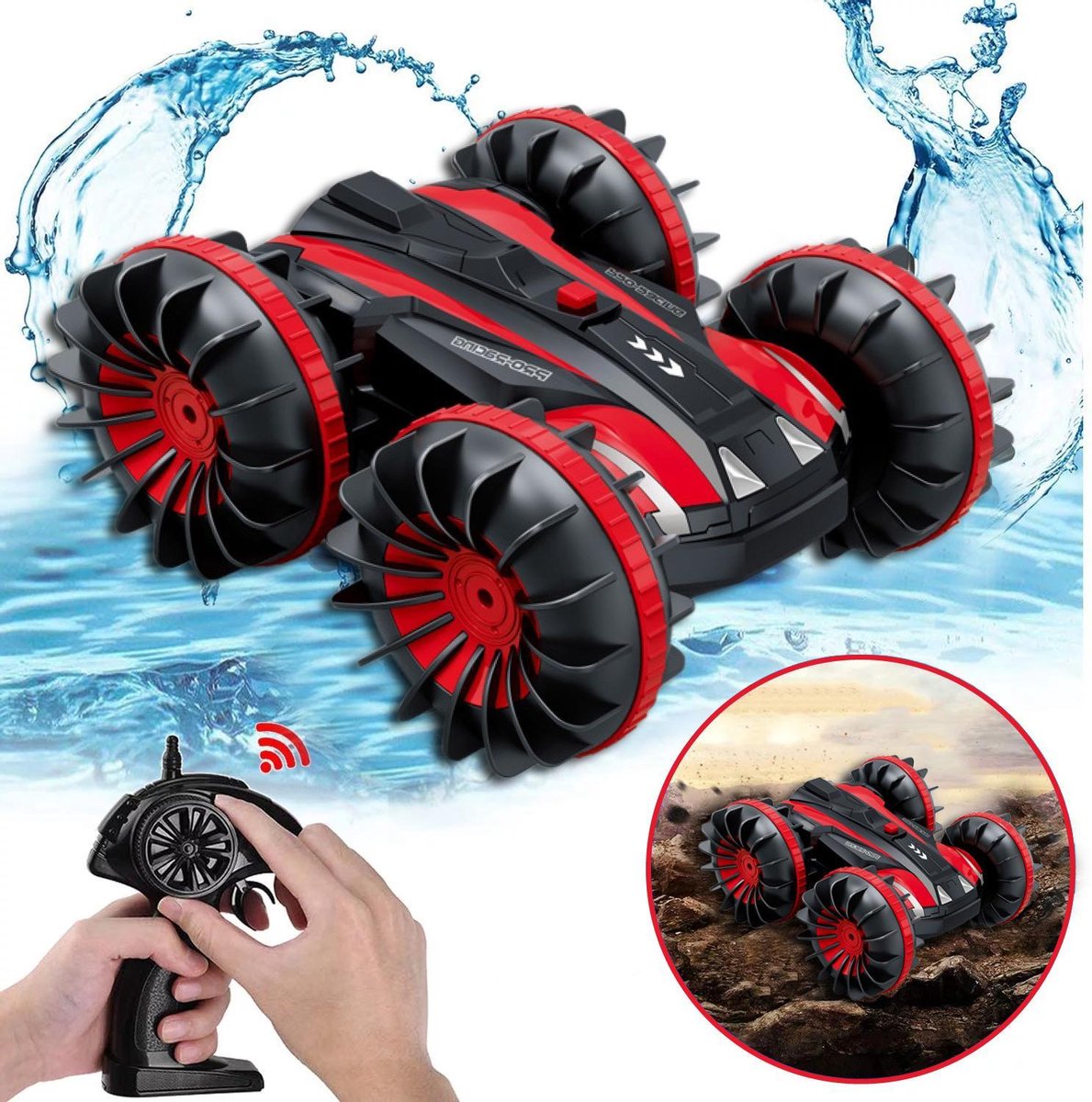 RC Bestuurbare auto / boot - Geschikt voor offroad, water & sneeuw rood - Kinderen / Volwassenen speelgoed stunt RC car / stuntauto 2021 TikTok
