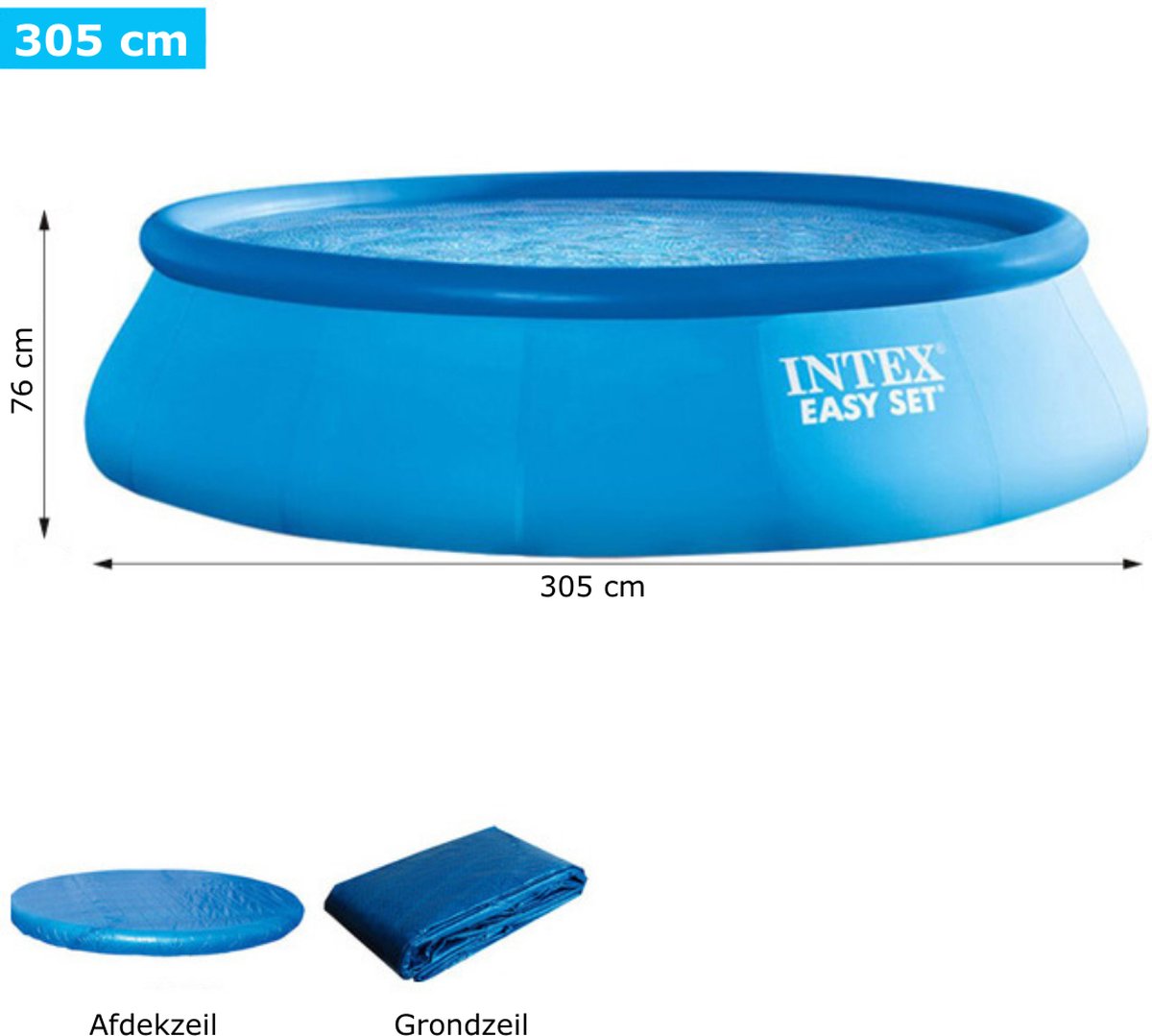 Intex® Zwembad 305cm - Opblaasbaar Bad + Afdekzeil + Grondzeil - Opblaasbaar Zwembad - Rond