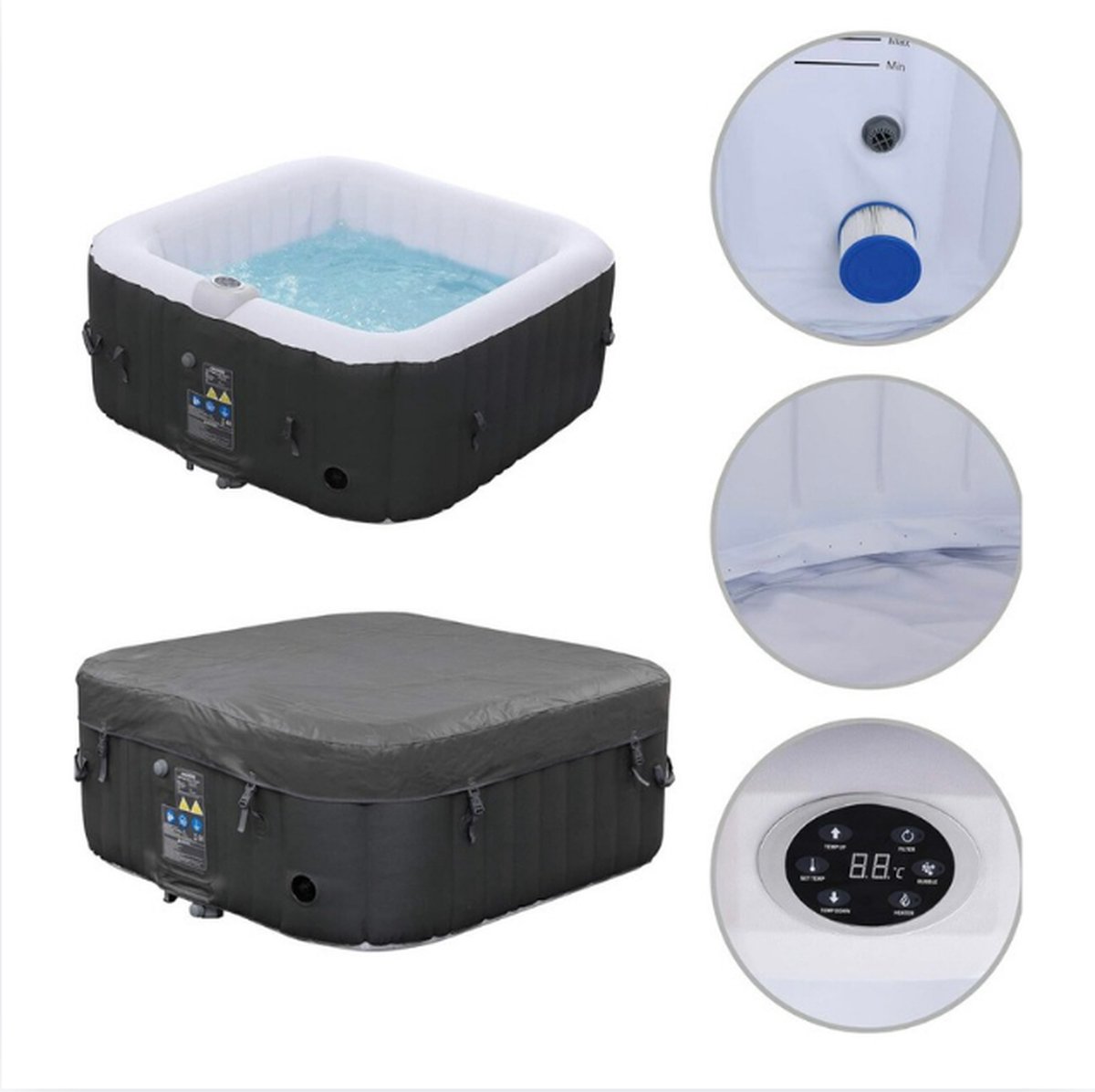 Jacuzzi Opblaasbaar Vierkant - Jacuzzi Opblaasbaar 4 Persoons Met Automatische Inflatie - Jacuzzi Spa Met 100 Massage Jets