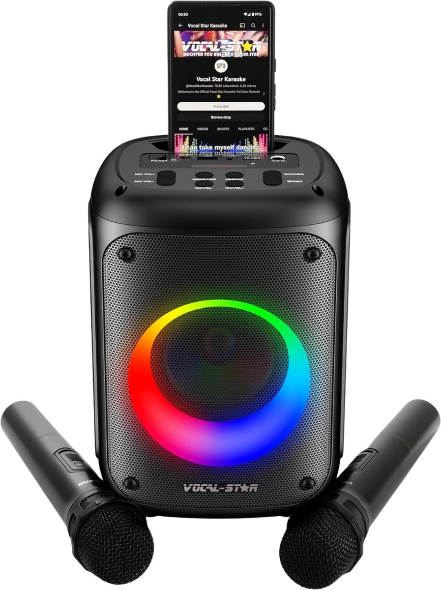 Karaoke Set Voor Volwassenen -  s Met 2 Microfoons + 60W Speaker - Box + Draadloze Microfoon + Geluidsgevoelige Lichten