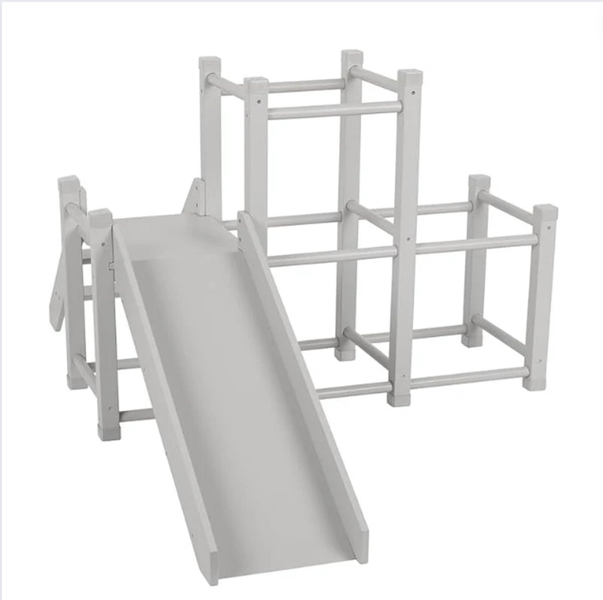 Klimtoren Met Glijbaan - Klimboog Hout Klimmen, Kruipen, Glijden, en Eindeloos Plezier - Duikelrek Klimrek Peuter Baby Kinderen 18+ Maanden - Grijs