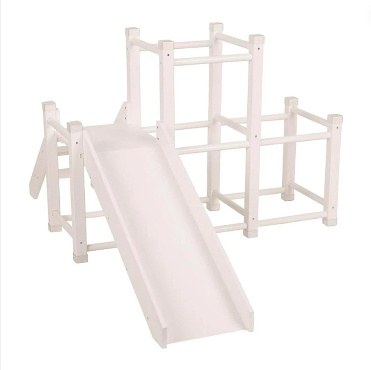 Klimtoren Met Glijbaan - Klimboog Hout Klimmen, Kruipen, Glijden, en Eindeloos Plezier - Duikelrek   Peuter Baby Kinderen 18+ Maanden - Wit