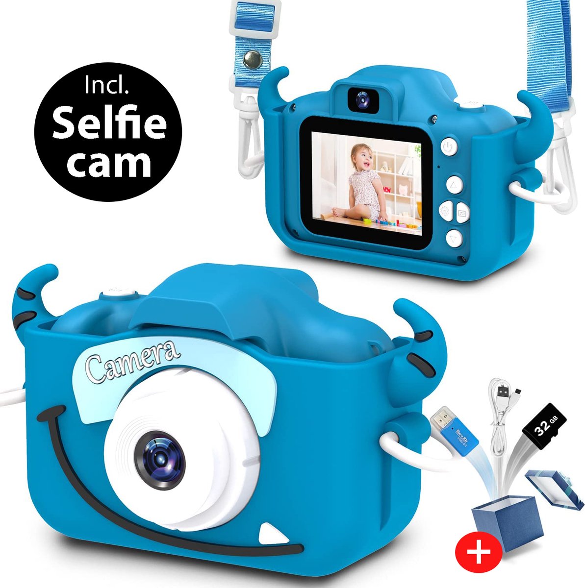 Digitale Kindercamera Incl. 32gb geheugenkaart - Dual camera - Foto en Videofunctie - Kinderfototoestel - Vlog en Selfie Camera - Speelgoedcamera