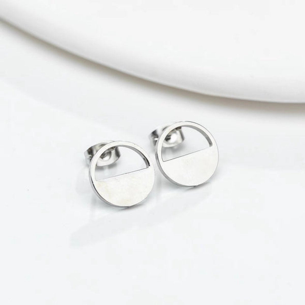 Gading® Oorknopjes - RVS dames Oorknoppen met rondje-12mm*12mm-zilver