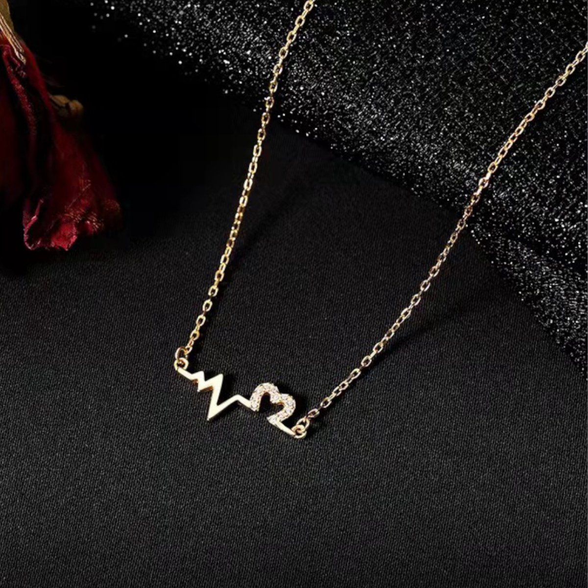 Gading® ketting dames met hartslag zirkonia - 14K goudplating collier - 40cm+6cm- zilver 925