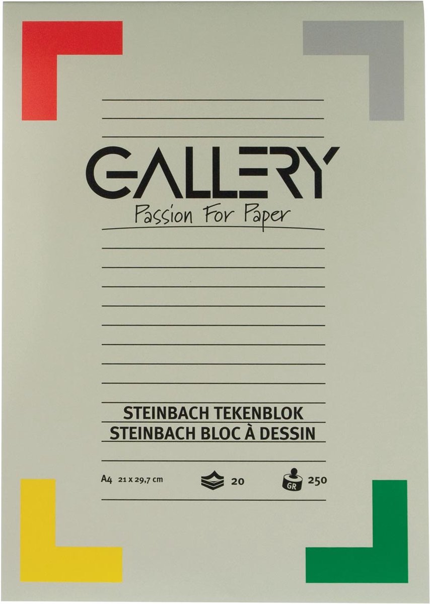Gallery Steinbach tekenblok, gekorreld, ft 21 x 29,7 cm (A4), 250 g/m², blok van 20 vel 10 stuks