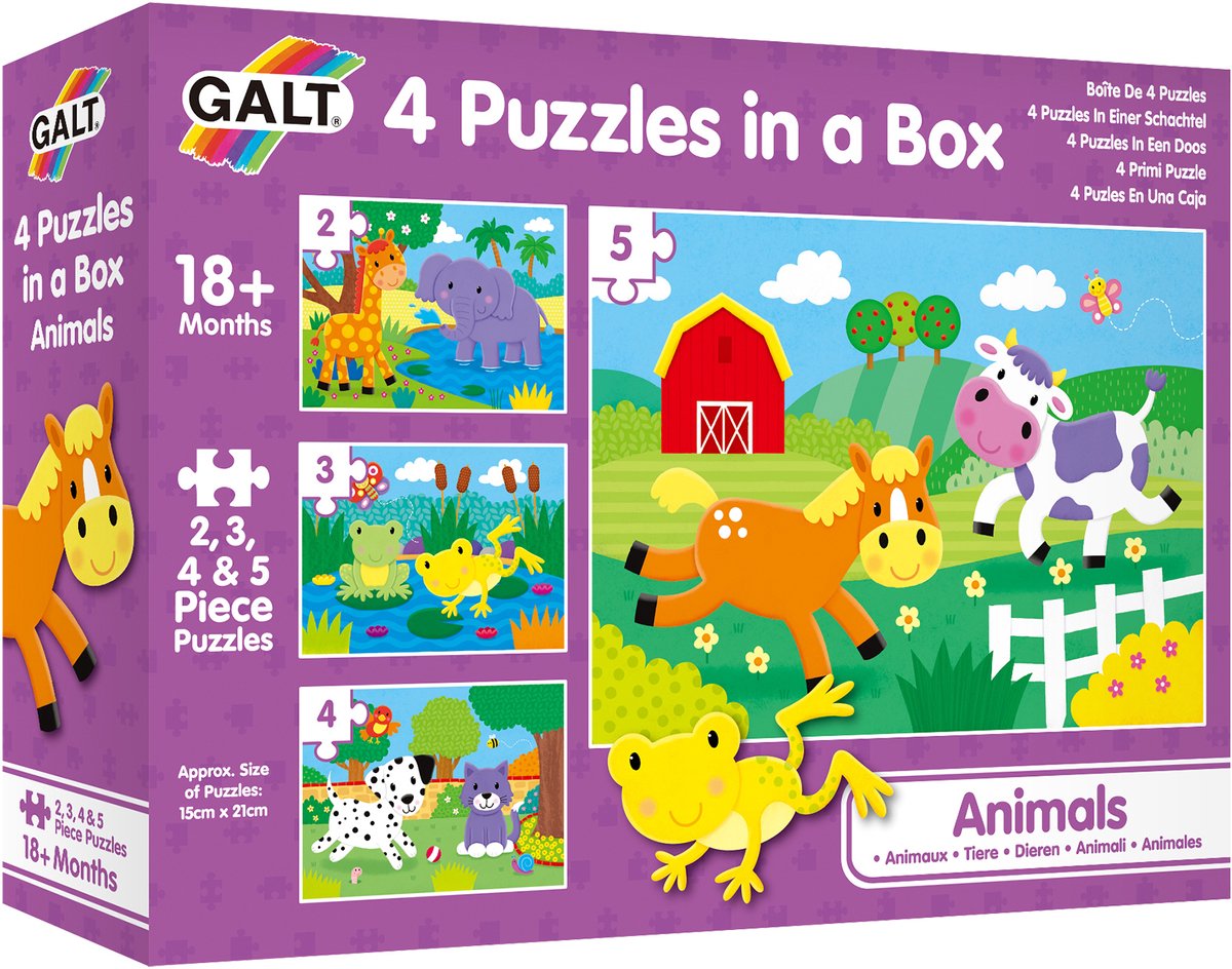 Galt Toys 4 PUZZLES IN A BOX - ANIMALS, 2 stuk(s), Dieren, 1,5 jaar