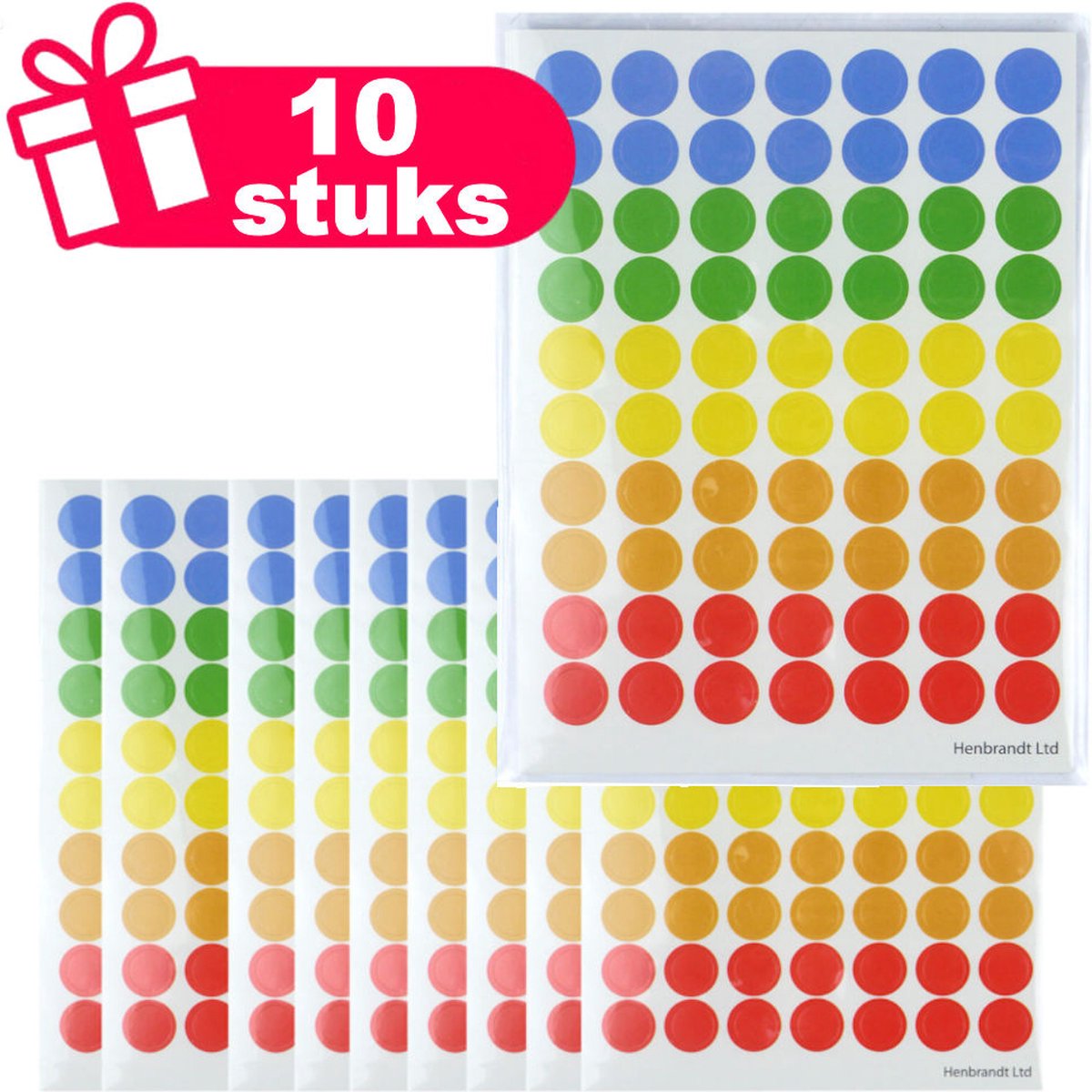 Henbrandt - Set van 10x Stickervellen met Gekleurde Ronde Stippen - Om Uit te Delen of te Knutselen - Traktatie uitdeelcadeautjes - 10x Stickervellen voor Kinderen met 70 Stuks per Vel = Totaal: 700 Stickers