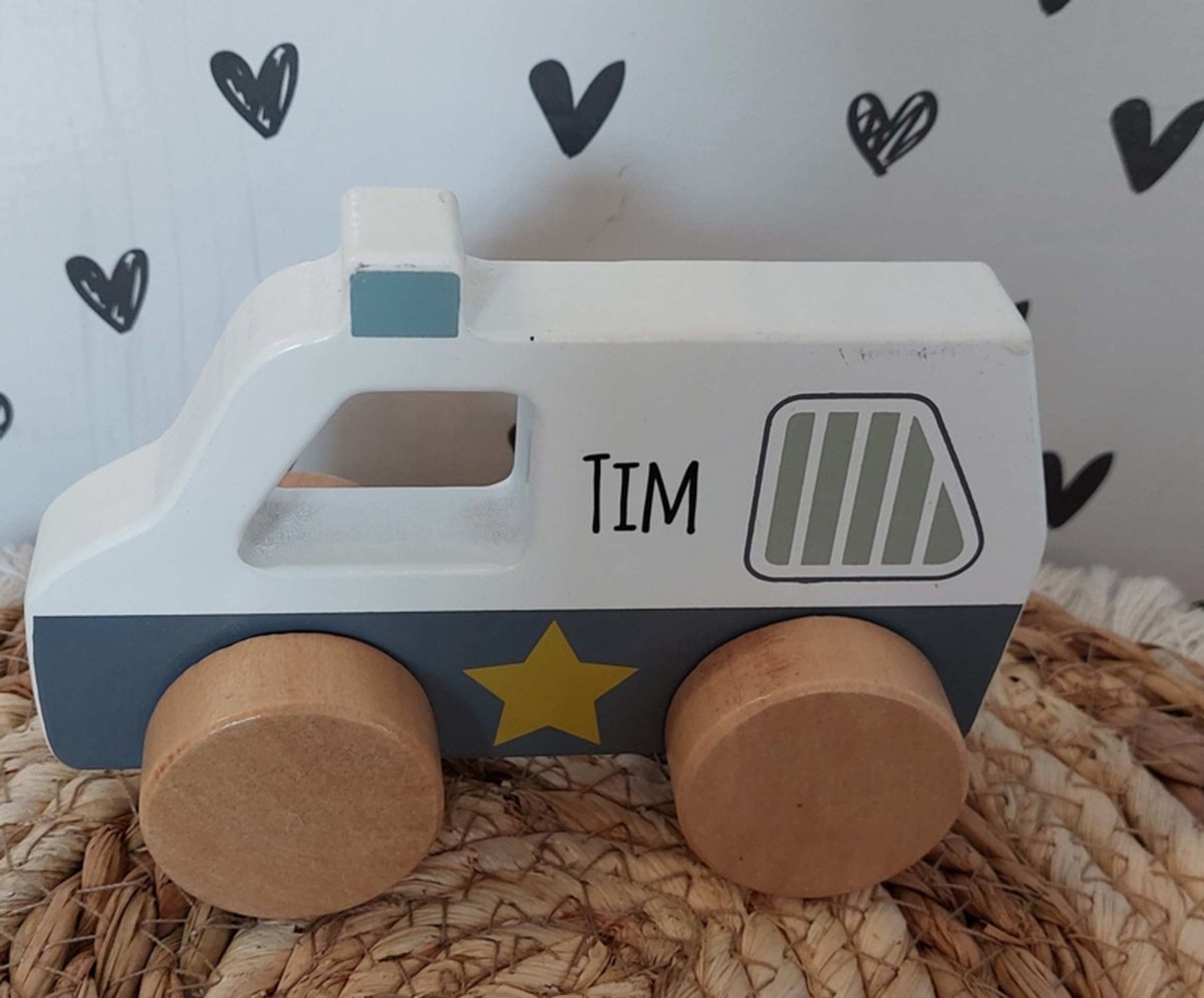 Tryco houten politieauto (met naam)