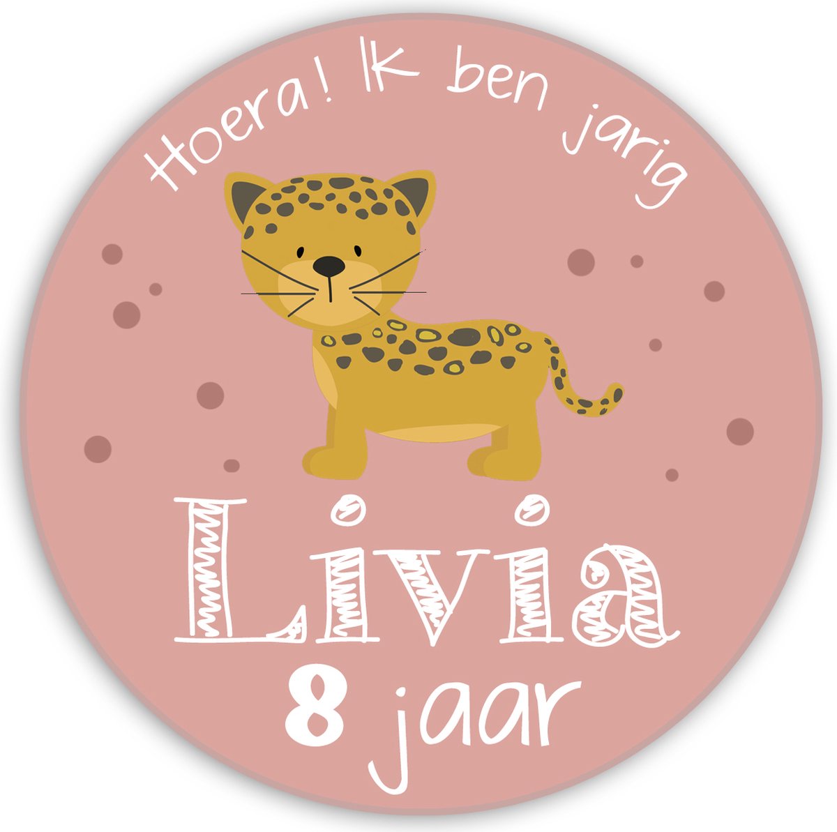Traktatie stickers dieren met naam met een schattige luipaard - Verjaardag stickers met naam - SLUIT STICKERS TRAKTATIE - 24 stuks - Kindertraktatie - Naamstickers