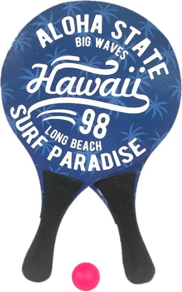 Houten beachball set met Hawaii print - Strand balletjes - Rackets/batjes en bal - Tennis ballenspel
