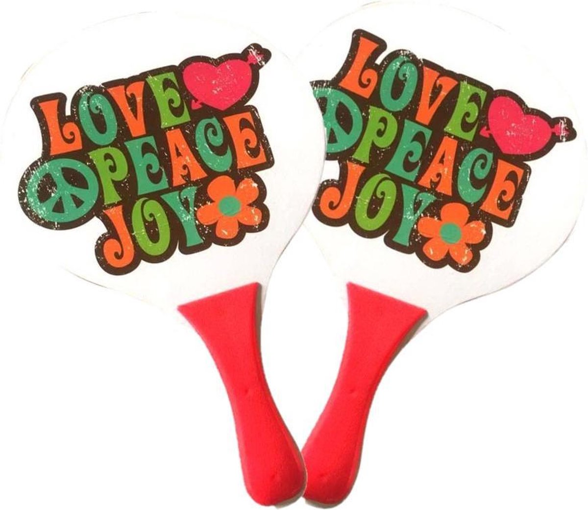 Houten beachball set wit/roze met hippie print - Strand balletjes - Rackets/batjes en bal - Tennis ballenspel