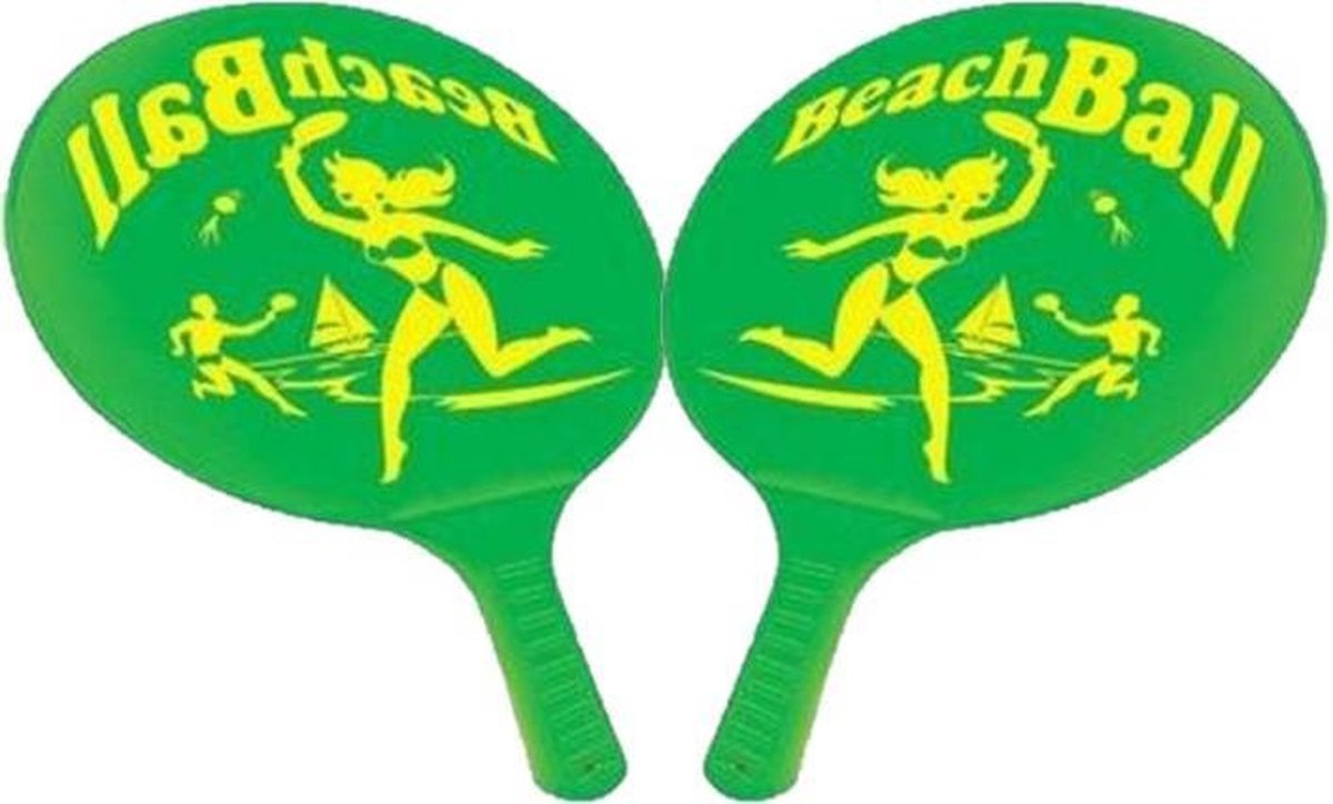 Kunststof beachball set groen - Strand balletjes - Rackets/batjes en bal - Tennis ballenspel