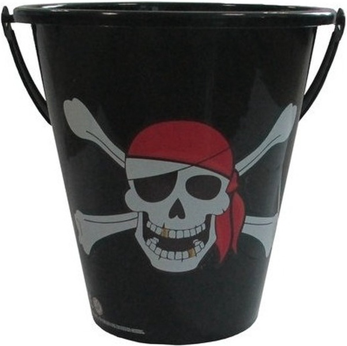 Zwarte speelgoed strandemmer piraten doodshoofd