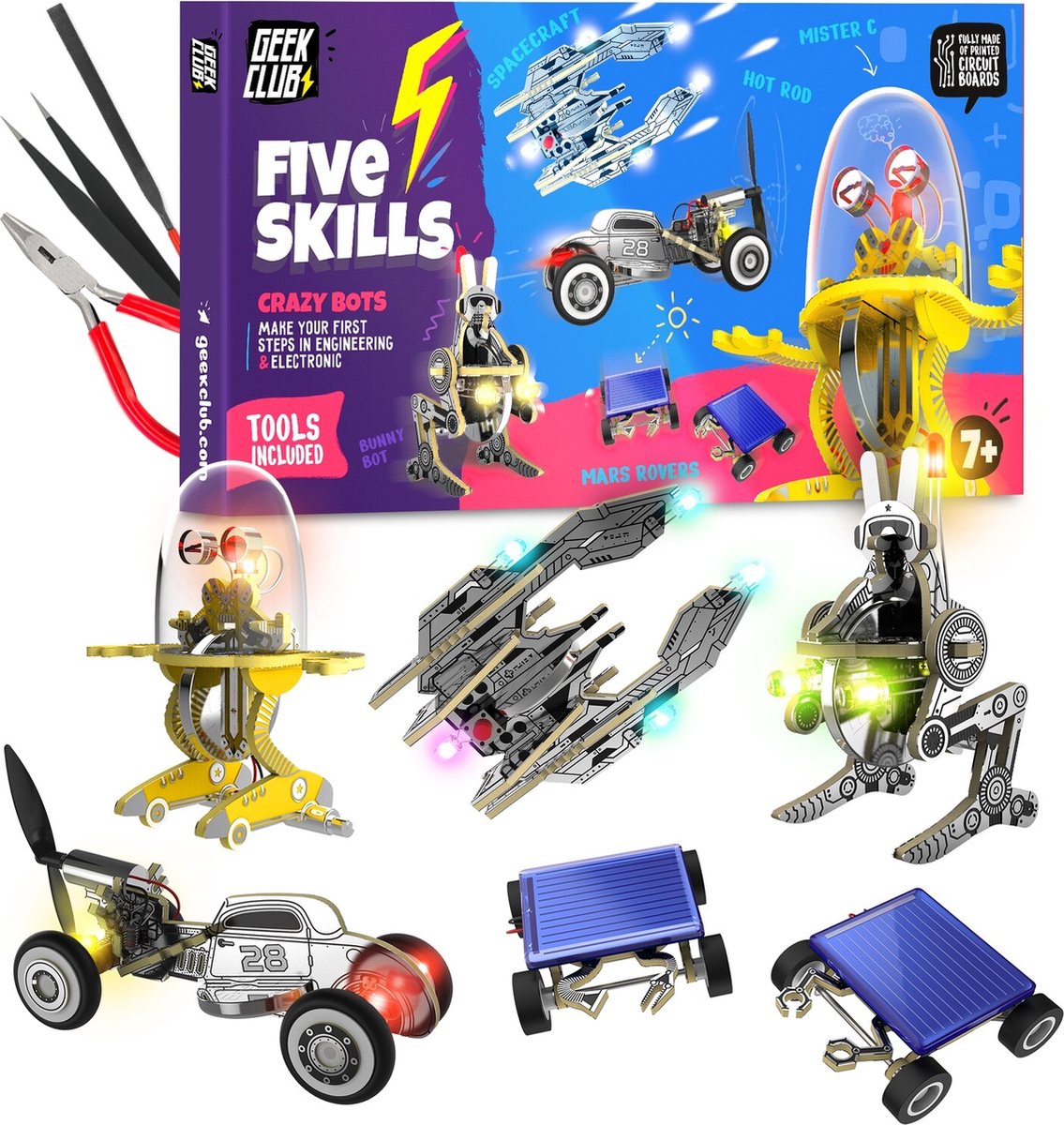 Geekclub - Five Skills Crazy Bots - Tools inclusief - Electronica