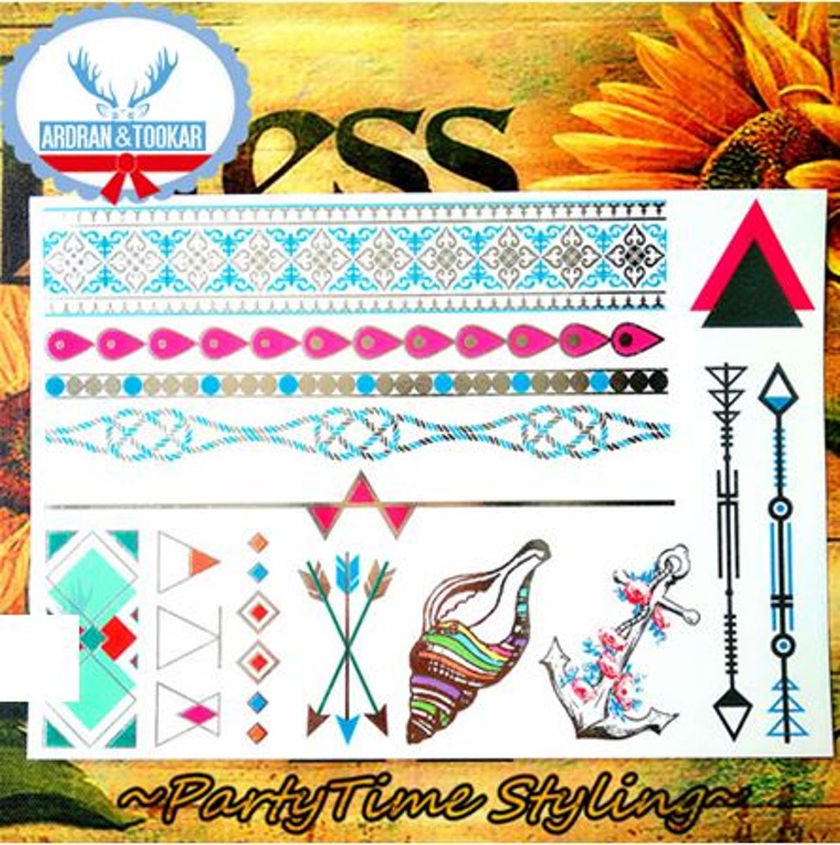 Plak Tattoos - Kleurrijke Metallic Tattoo - Body Choker - Tijdelijke Tatoeage - Festival Tatoes - Zomer feest tatoeages - Tattoo - 1 vel Blue Ocean