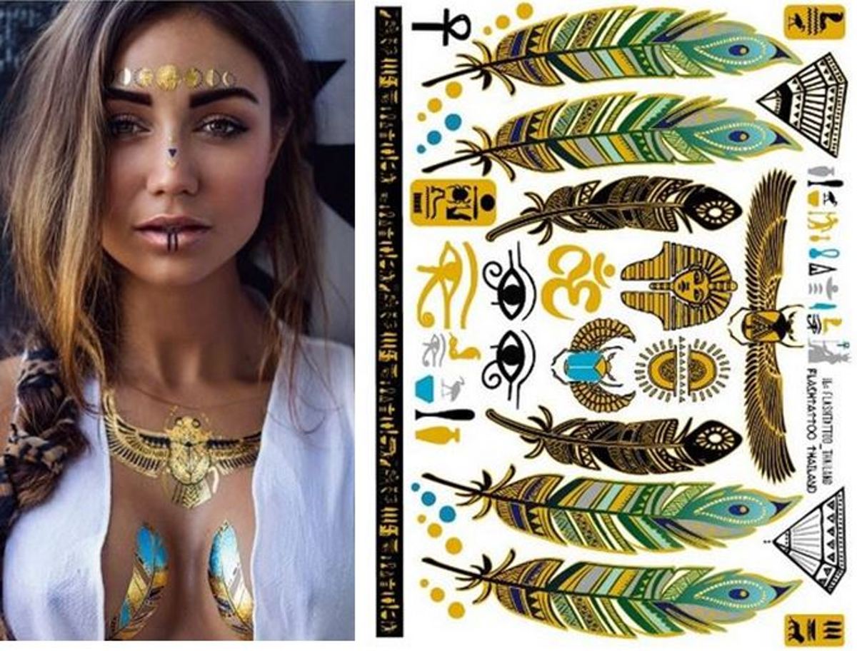 Plak Tattoos - Kleurrijke Metallic Tattoo - Body Choker - Tijdelijke Tatoeage - Festival Tatoes - Zomer feest tatoeages - Tattoo - 1 vel Farao Goud