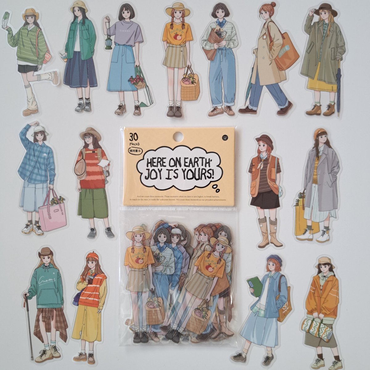 Girl stickers - Meisjes - transparante stickers - 30 stuks - Scrapbook - Bullet journal stickers - Geel - Outfit - laptop stickers - Stickers volwassenen en kinderen
