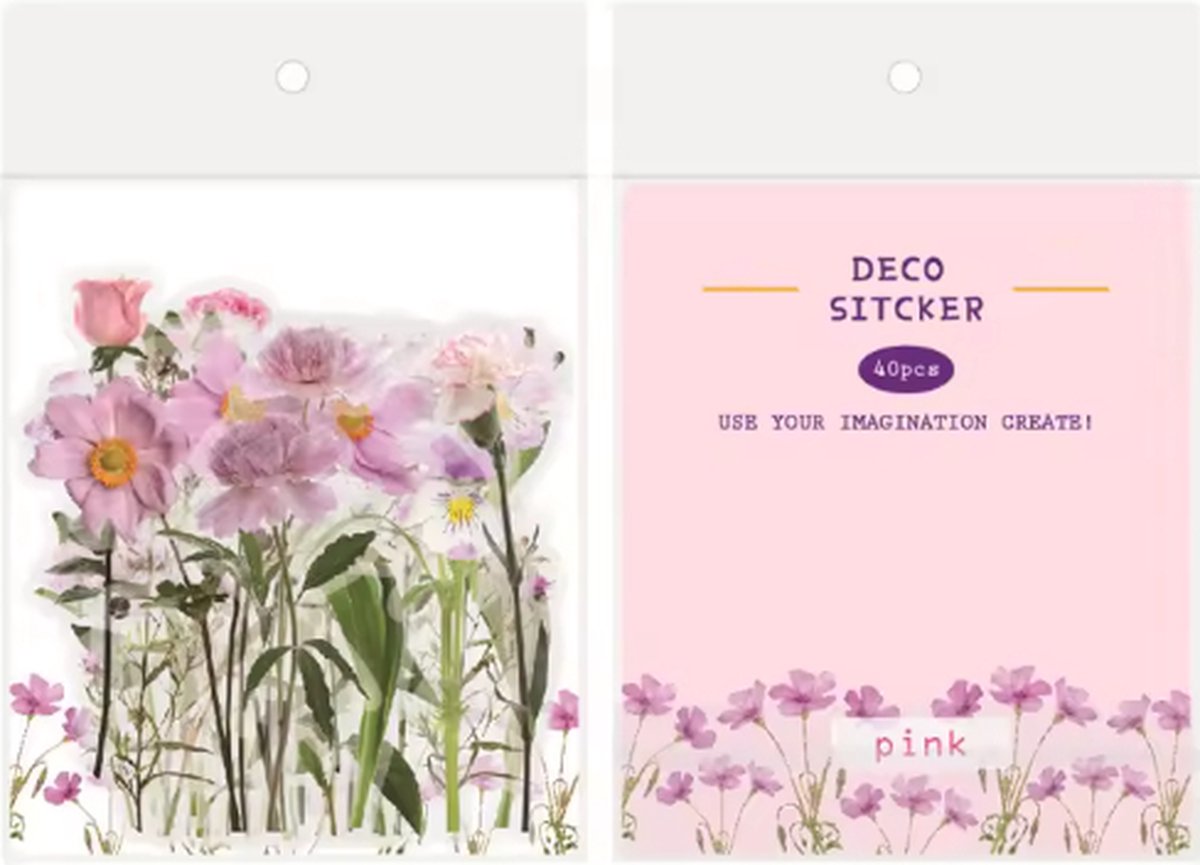 Roze bloemen stickers - Bloemen - Planten - transparante stickers - 40 stuks - Scrapbook - Bullet journal stickers - laptop stickers - Stickers volwassenen en kinderen