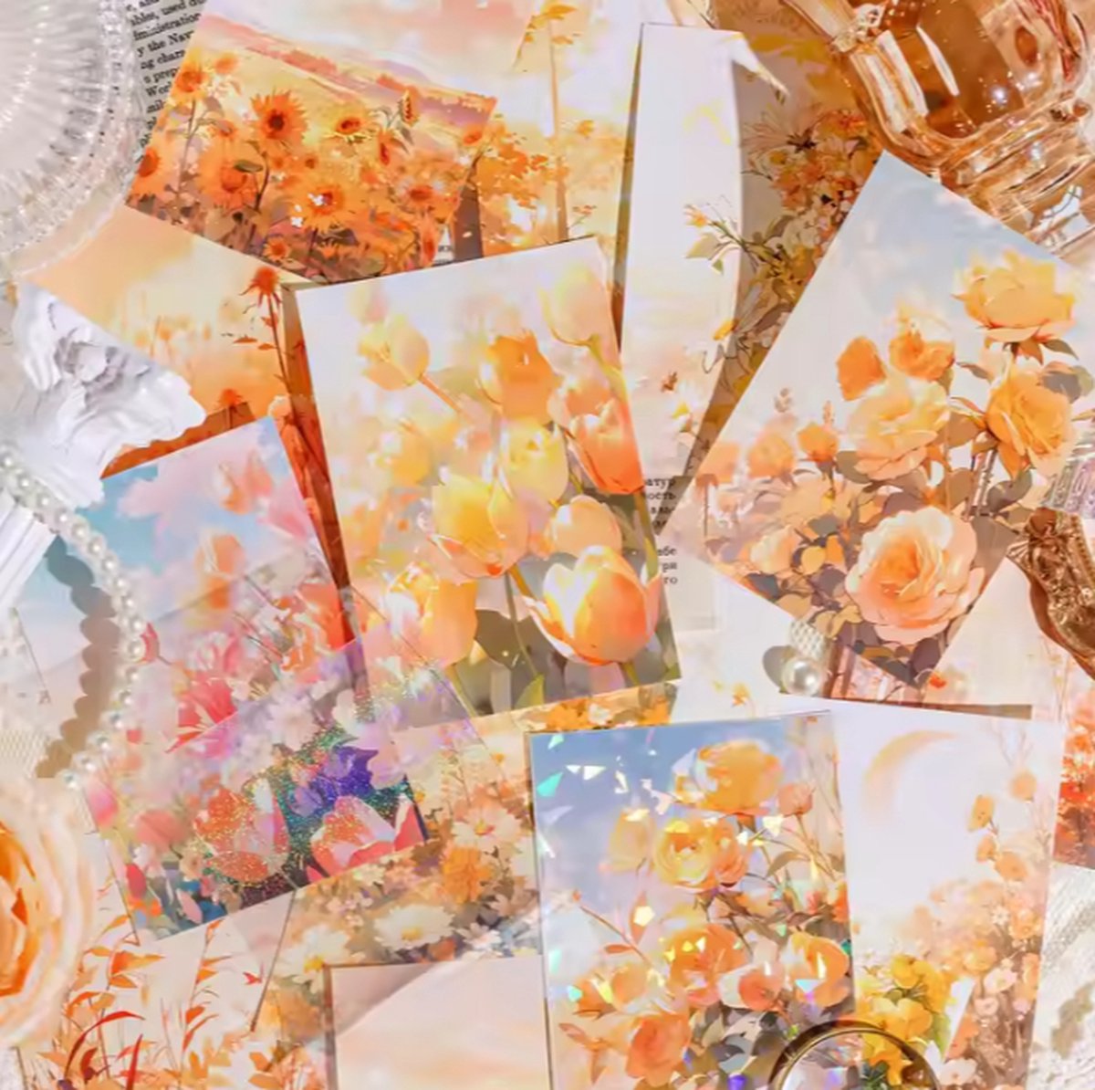 Scrapbook papier - 32 vellen - Planner Agenda - Bullet Journal Papier - Geel/oranje - Bloemen - Scrapbook - Deco Papier - volwassenen en kinderen