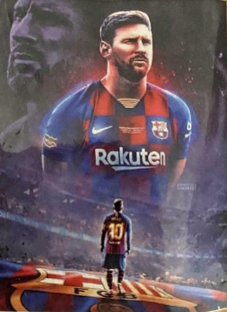 Diamond painting 40 x 50 cm Messi Barcelona F G B FGB volledige bedrukking ronde steentjes direct leverbaar - voetbal - messi - rakuten - stadium barcelona