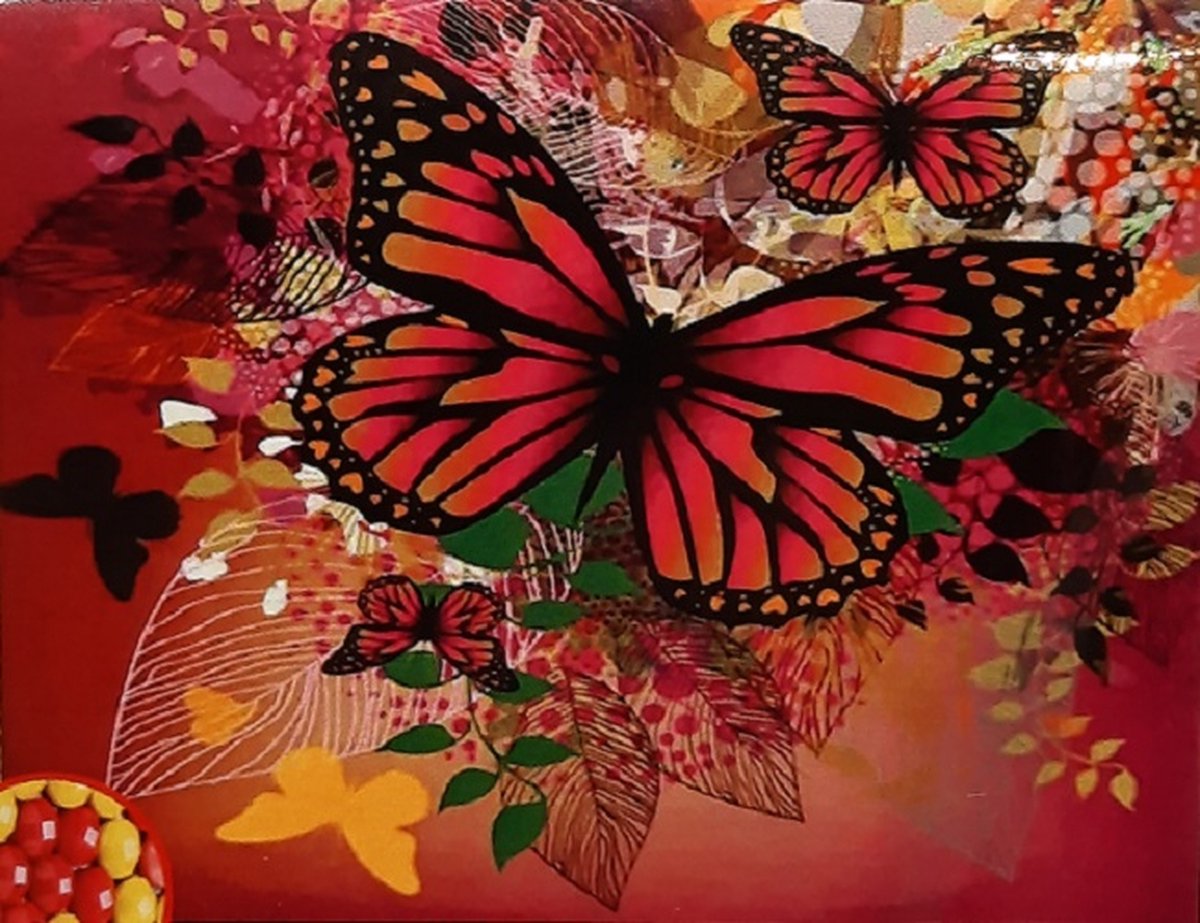 Diamond painting vlinder rood beauty 40 x 50 cm volledige bedrukking ronde steentjes direct leverbaar - butterfly - vlinder - vliegen - rood - unieke afbeelding - diamant peinture